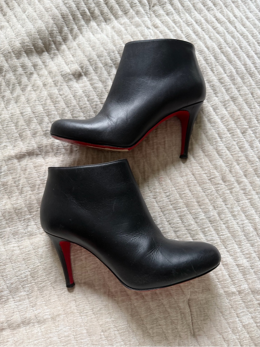 Christian Louboutin Black Leather Ankle Booties with Signature Red Sole